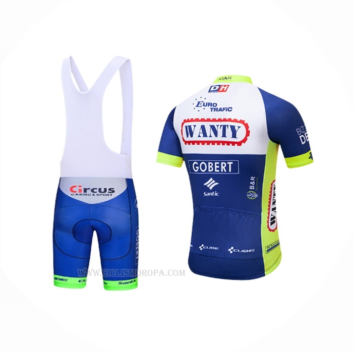 2018 Ropa Ciclismo Wanty Azul Blanco Mangas Corta y Culotte Corto